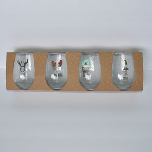 Rae Dunn Stemless Wine Glasses Set of 4 Holiday